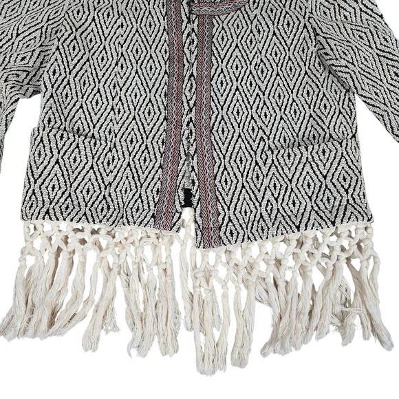 Miss Me Geometric Diamond Fringe Cropped Jacket Cardigan Sweater Women Size M - Picture 5 of 8